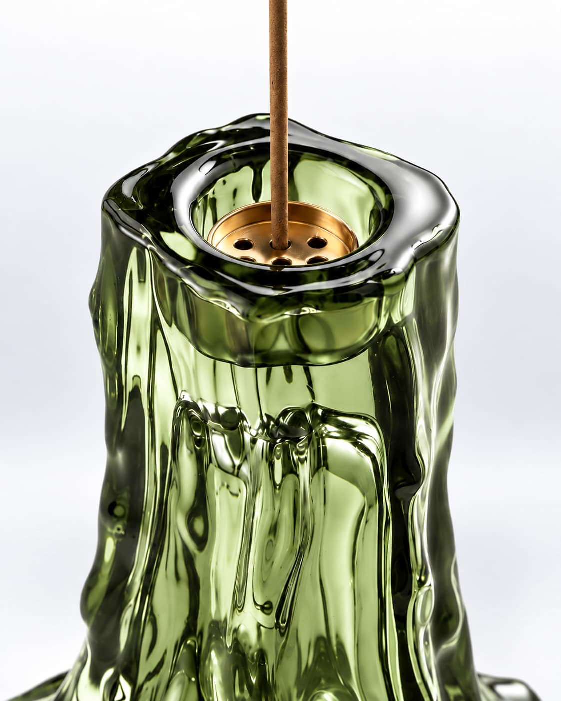 Green Glass Incense Holder for Sticks | Moss Melted Glass | VELORIEN