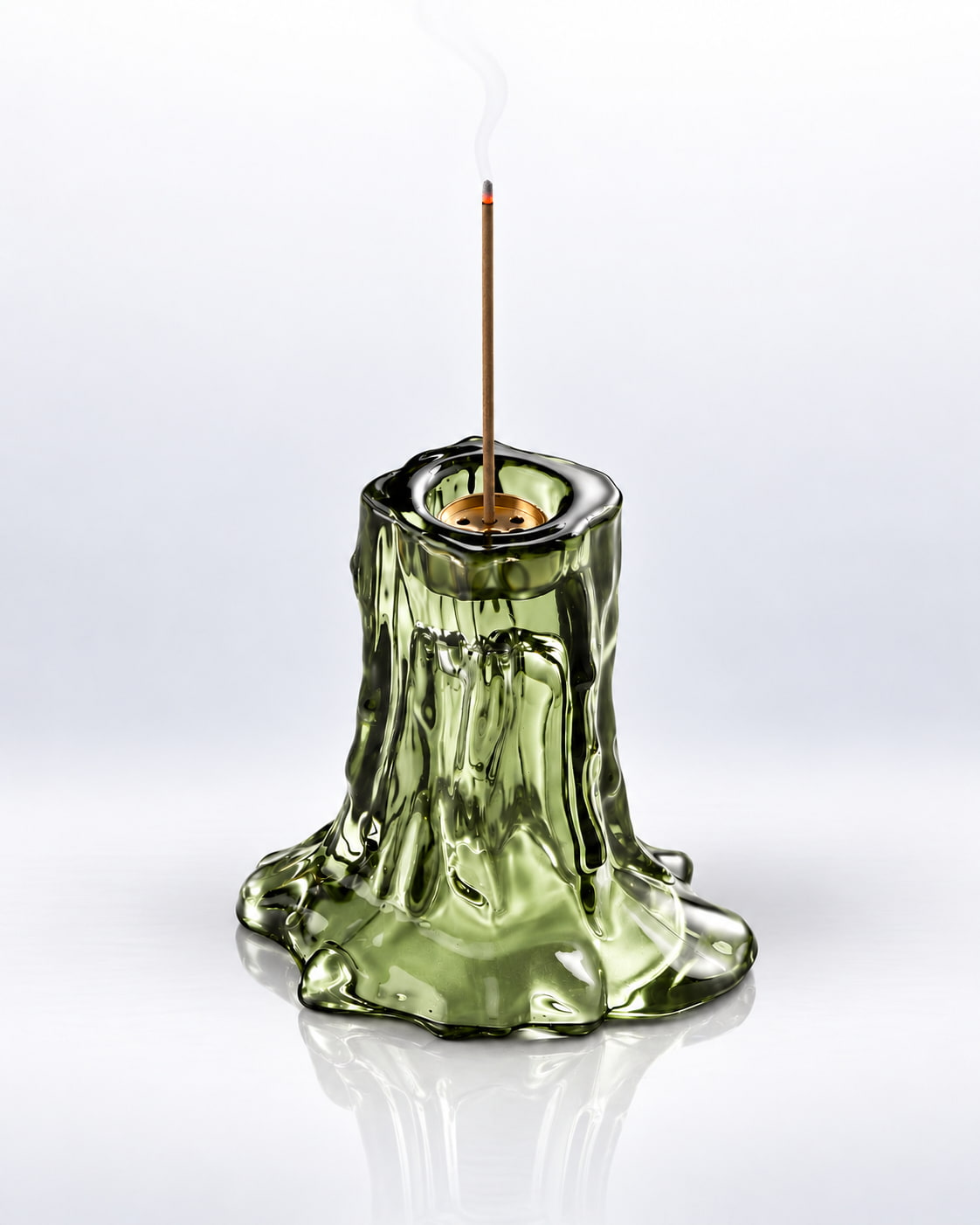 Green Glass Incense Holder for Sticks | Moss Melted Glass | VELORIEN