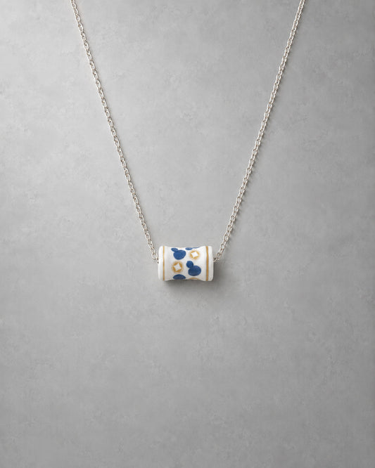Blue Blossom Ceramic Cylinder Pendant Necklace - VELORIEN