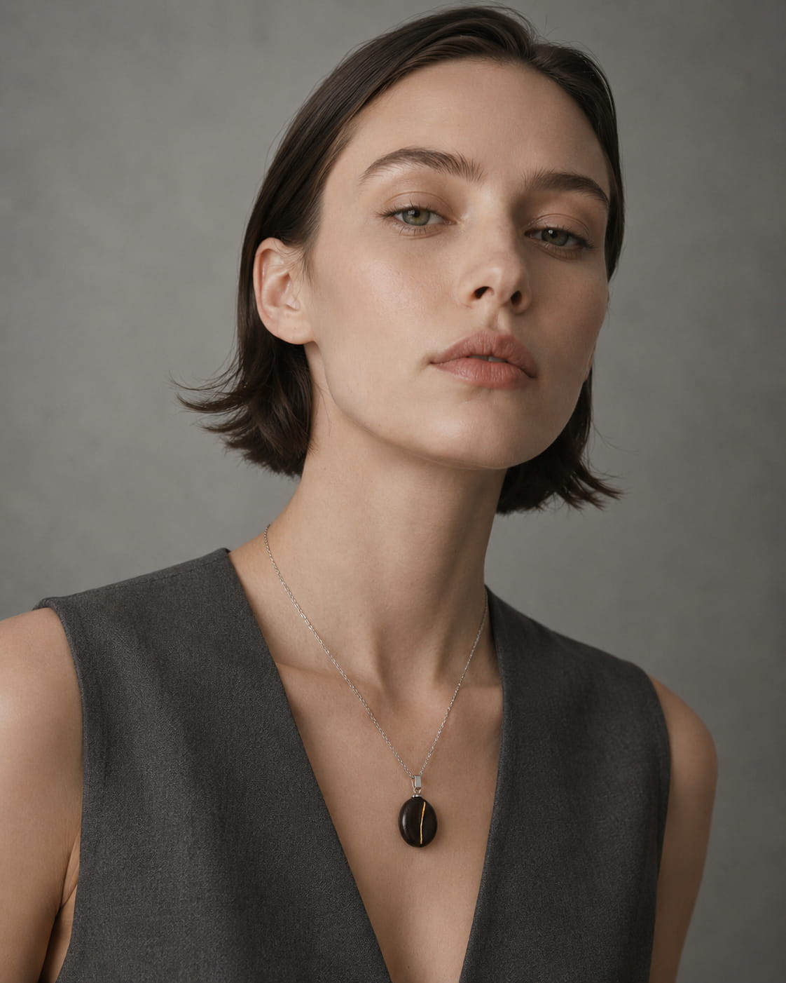 Coffee Bean Ceramic Pendant Necklace - VELORIEN