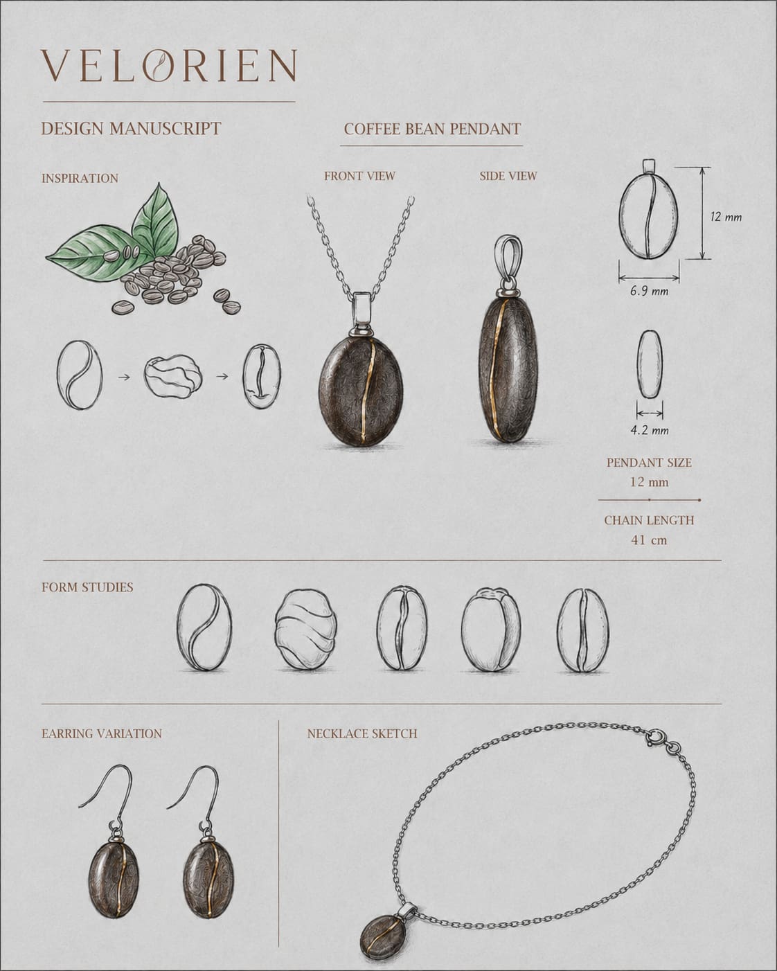 Coffee Bean Ceramic Pendant Necklace - VELORIEN