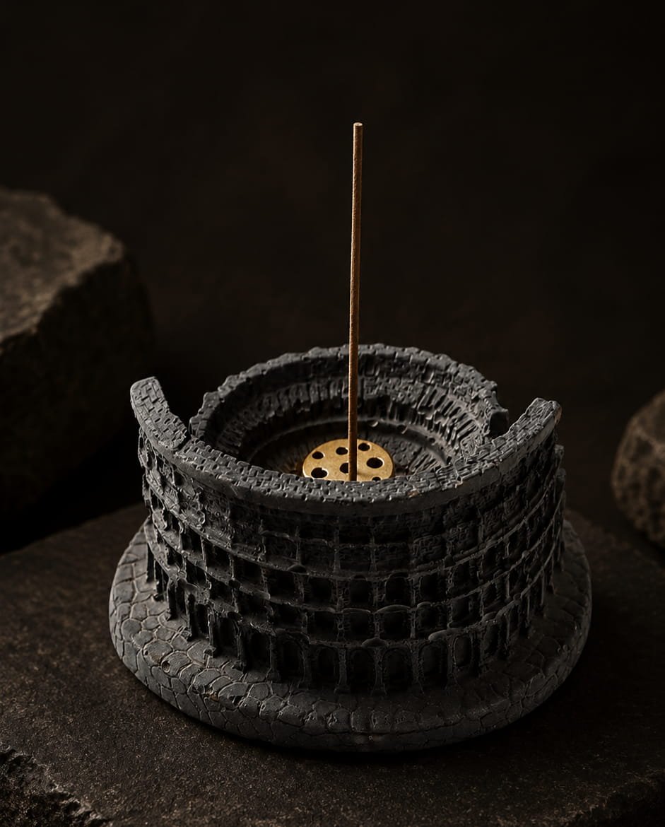 Colosseum incense stick holder with sculptural architectural texture