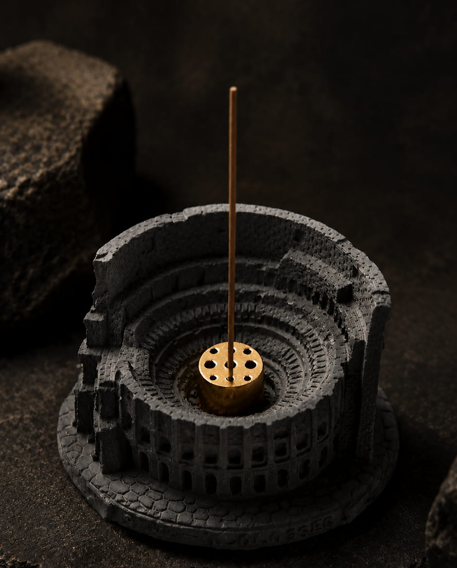 Top view of Colosseum incense holder showing the nine-hole brass insert