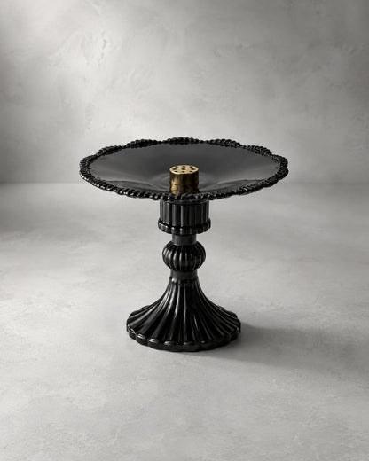 Fleuron Black Glass Pedestal Incense Holder - VELORIEN