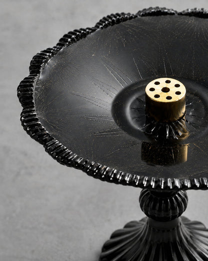 Fleuron Black Glass Pedestal Incense Holder - VELORIEN