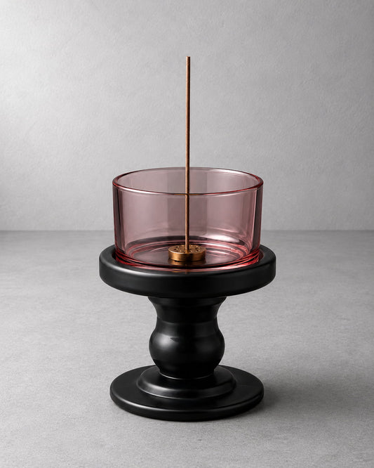 Nocturne Pedestal Glass Incense Holder with Metal Insert - VELORIEN