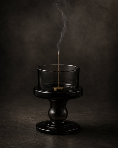 Nocturne Pedestal Glass Incense Holder with Metal Insert - VELORIEN