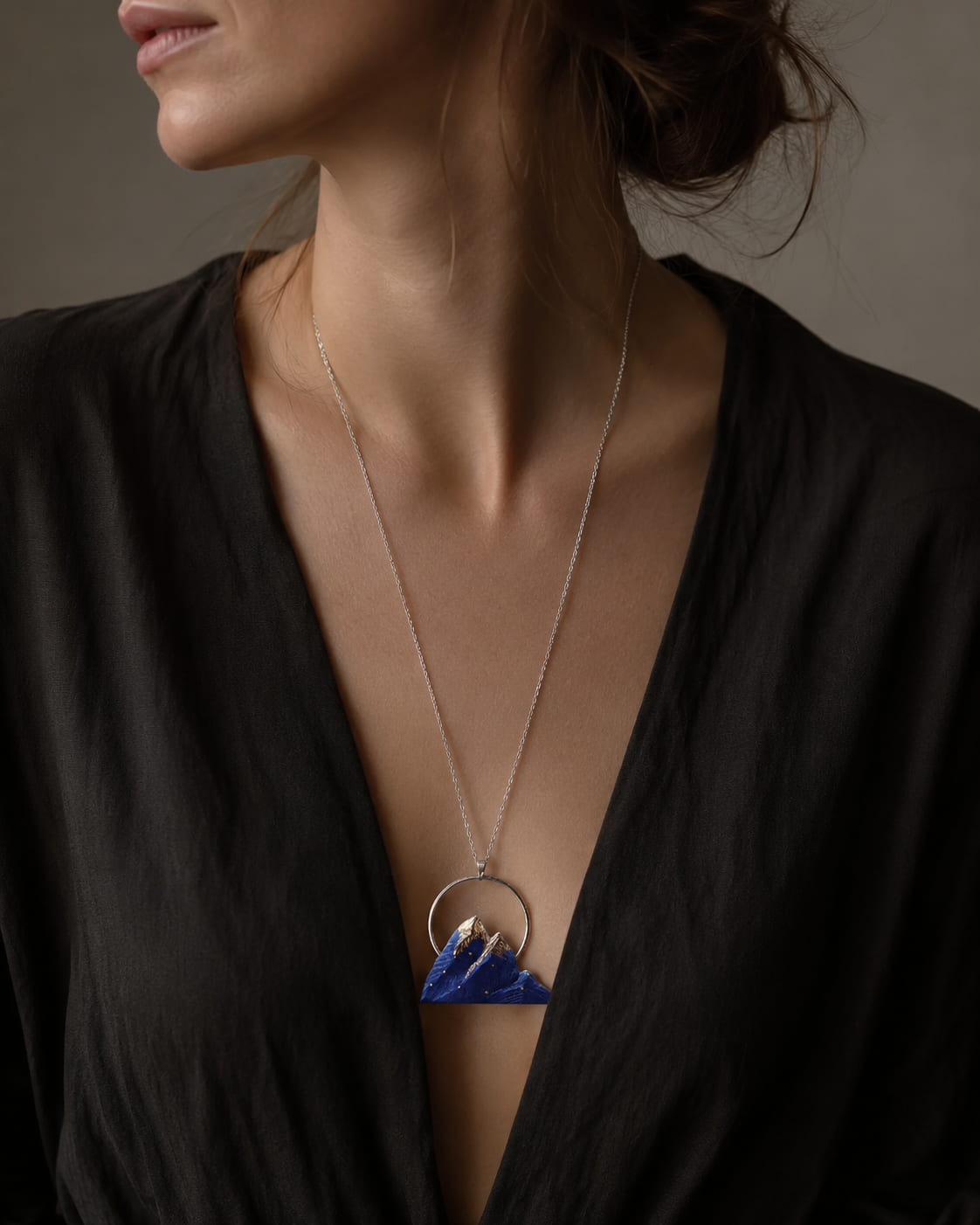 Sunrise Blue Mountain Ceramic Pendant Necklace - VELORIEN