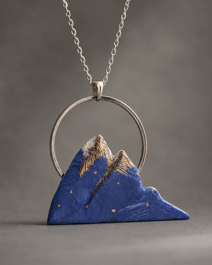 Sunrise Blue Mountain Ceramic Pendant Necklace - VELORIEN