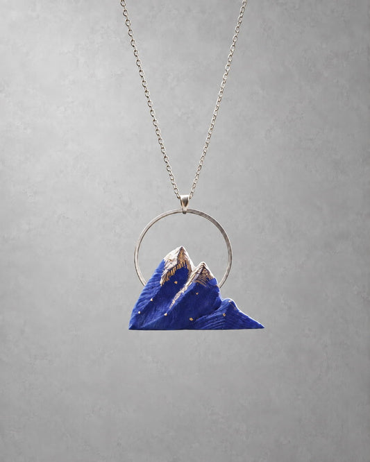 Sunrise Blue Mountain Ceramic Pendant Necklace - VELORIEN